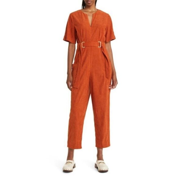 Du Paradis Womens Size Small Rust Orange Belted Corduroy Jumpsuit New Fall New - Picture 1 of 13